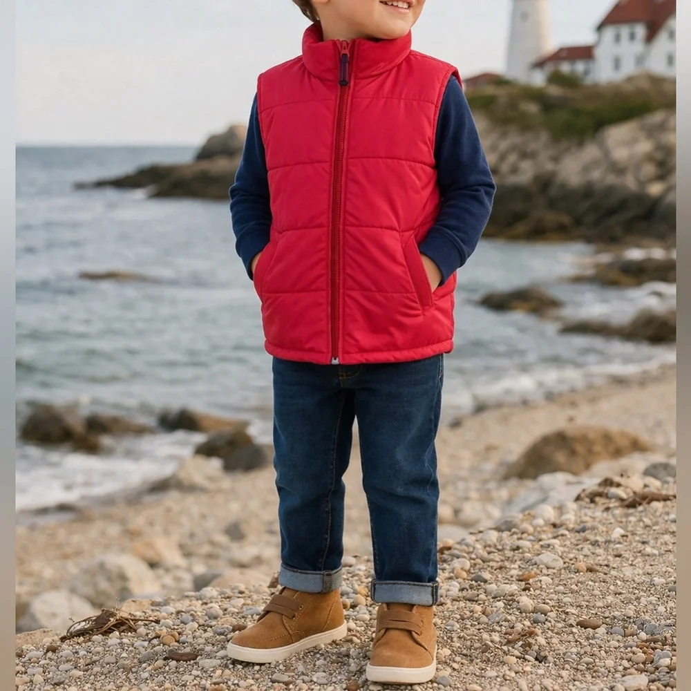 Lands End Red Puffer Vest Size S 8